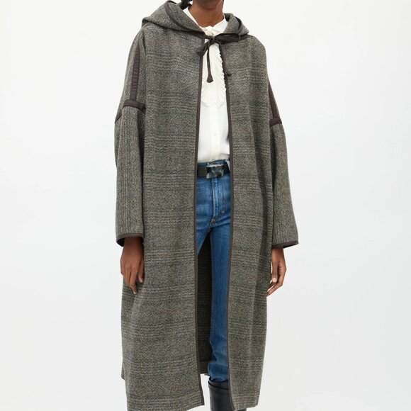 Celine FW 20/21 Brown Grey Wool Hooded Open Coat Size-S